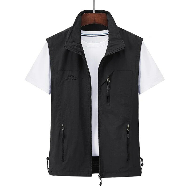 2024 Summer Sleeveless Vest for Men's Outdoor Loose Multi Pocket Tactical Workwear Casual Mountaineering Camping Men's Coat