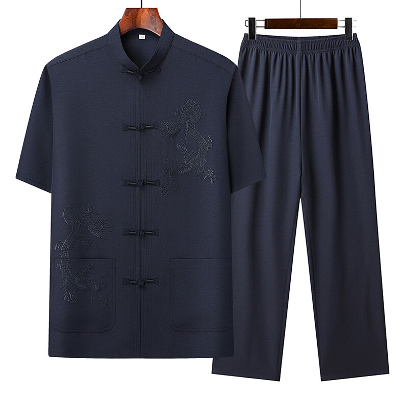 (Chemise + pantalon) 2024 été nouveau style hommes chemise à manches courtes chemises mode hommes ensembles de haute qualité chemise mâle deux pièces M-4XL