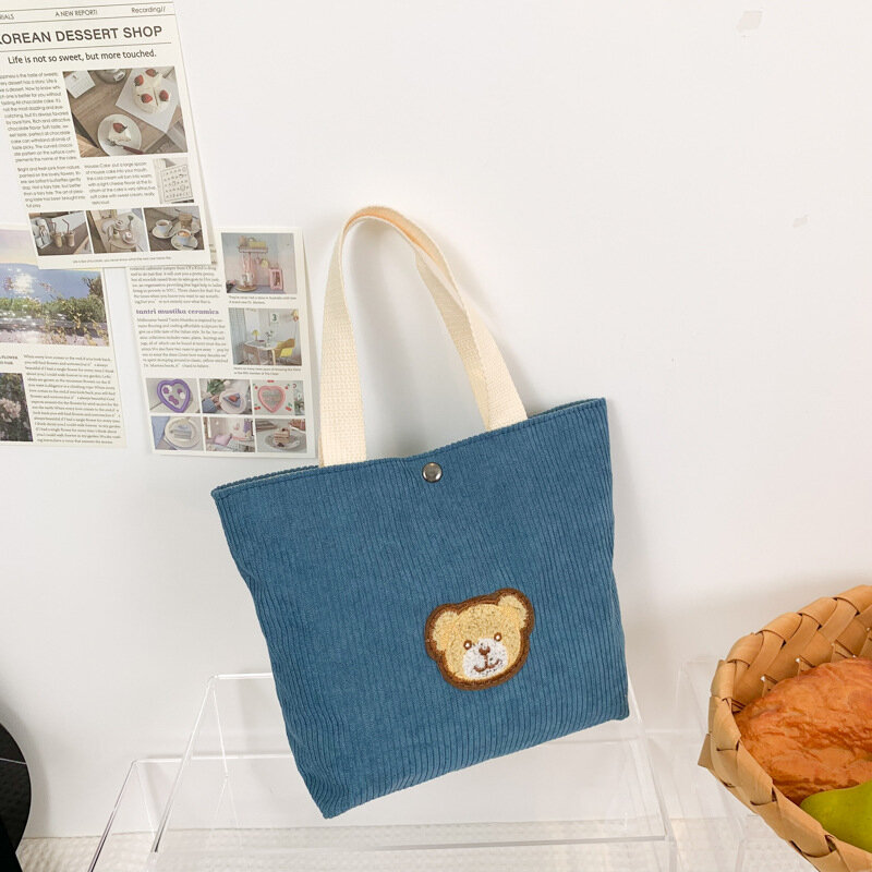 Koreanische Art niedlichen Cord kleinen Shopper Einkaufstasche für Frau weibliche Mädchen Mini Handtaschen Mittagessen Taschen Einkaufs tuch Hand beutel Tasche
