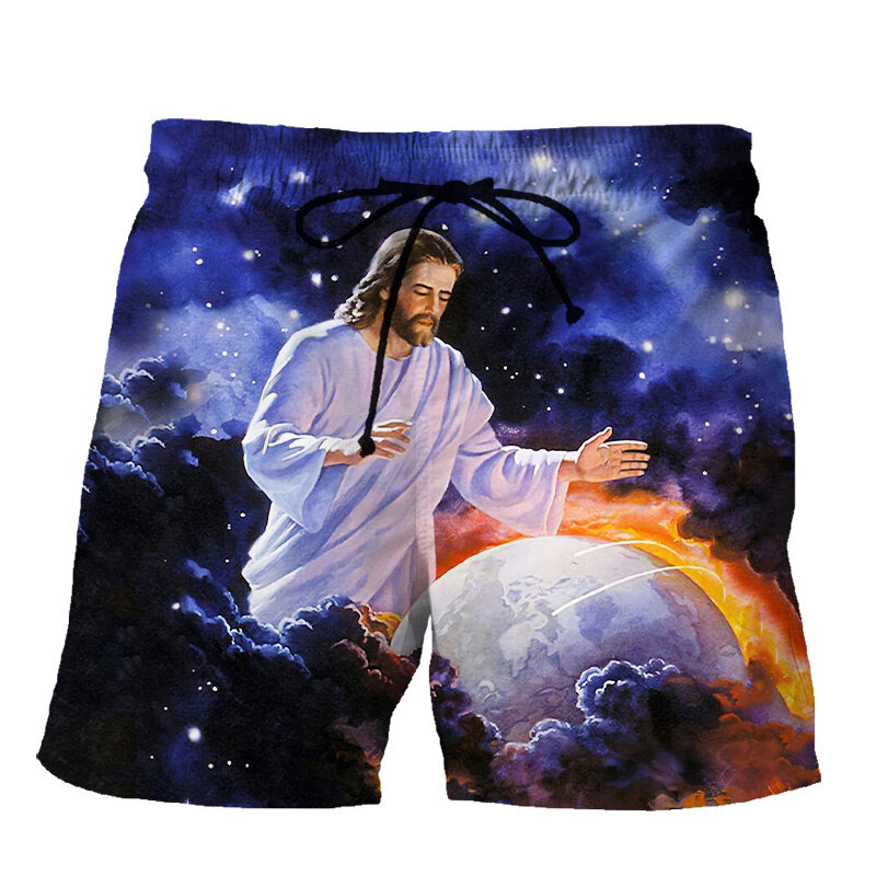 Pantalon court imprimé en 3D pour hommes et femmes, short de plage cool, maillot de bain de rue respirant, foi chrétienne, Jésus, été, offre spéciale