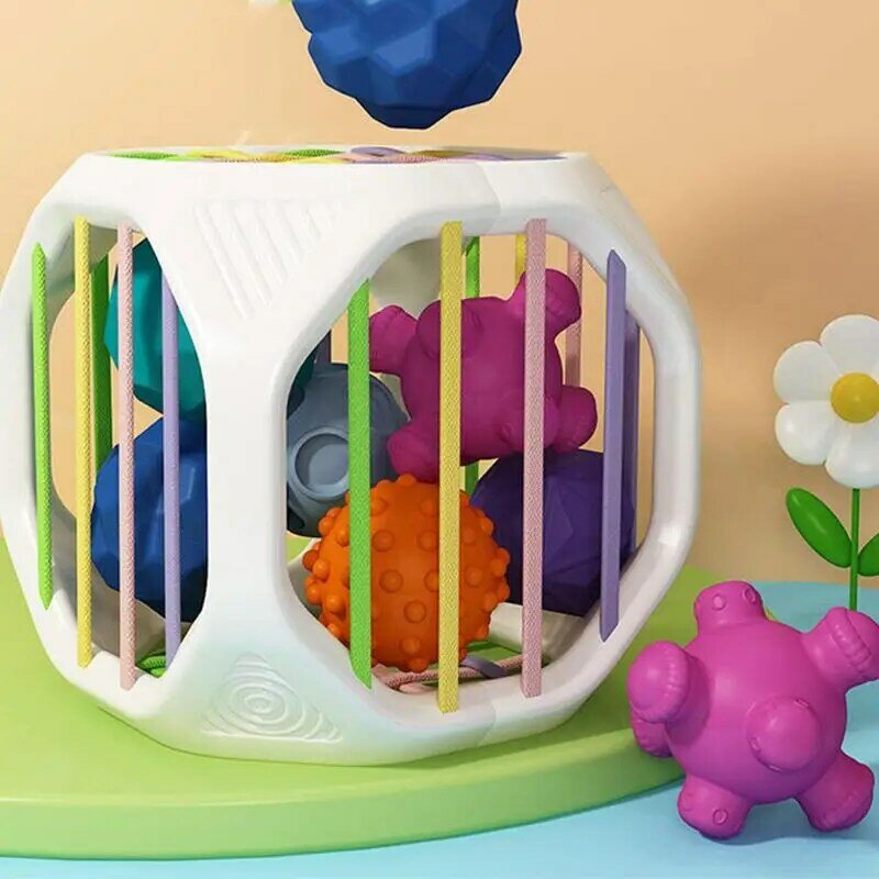 Kubus sensorik untuk bayi dengan pita elastis mainan pembelajaran balita kubus sensorik aktivitas pelangi Montessori mainan aktivitas