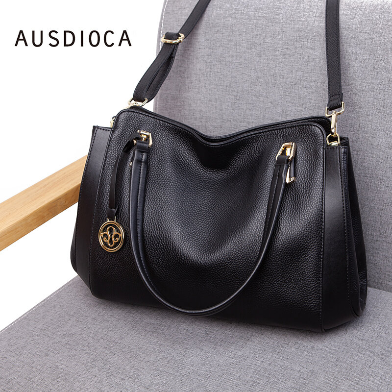 Fashion High Quality First Layer Cowhide Large Capacity Handbag For Women Simple Multi-functional Single Shoulder Crossbody Bag
