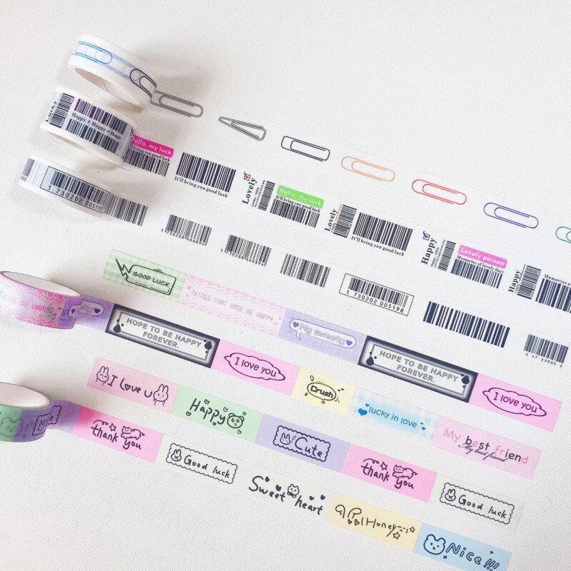 1Pc Barcode Clip Cute Graffiti Decoration Tape Cute Colorful Washi Masking Tape Creative Scrapbooking Stationary School Supplie