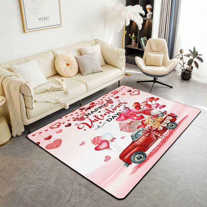 Cartoon Gnome Carpet Valentine's Day Area Rug For Living Room RV Couch Bed Decor Romantic Style Love Flower Indoor Floor Mat