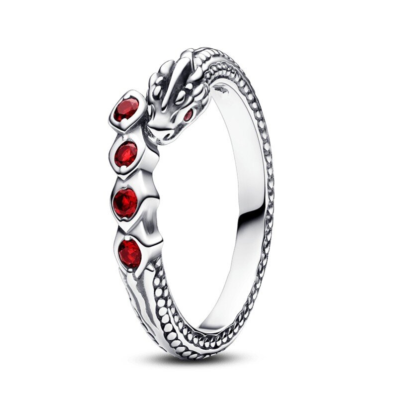 Authentieke 925 Sterling Zilveren Sprankelend Gouden Draak Met Rode Kristallen Ring Voor Vrouwen Cadeau Mode Sieraden