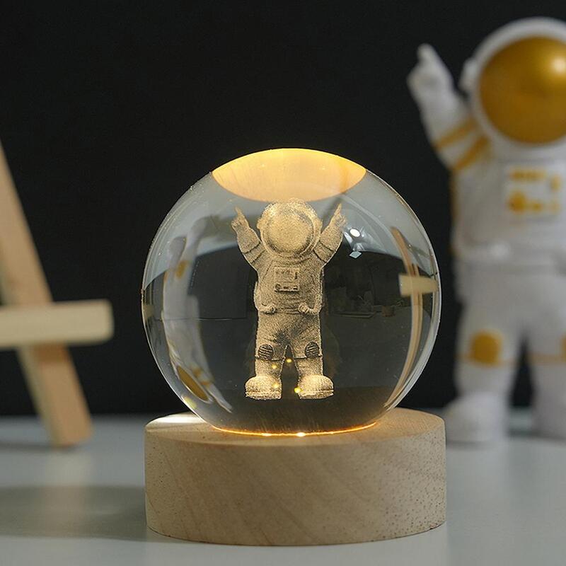 Veilleuse boule système solaire avec base en bois, fausse boule, lampe LED gravée en 3D, décoration de bureau, anniversaire pour l'espace