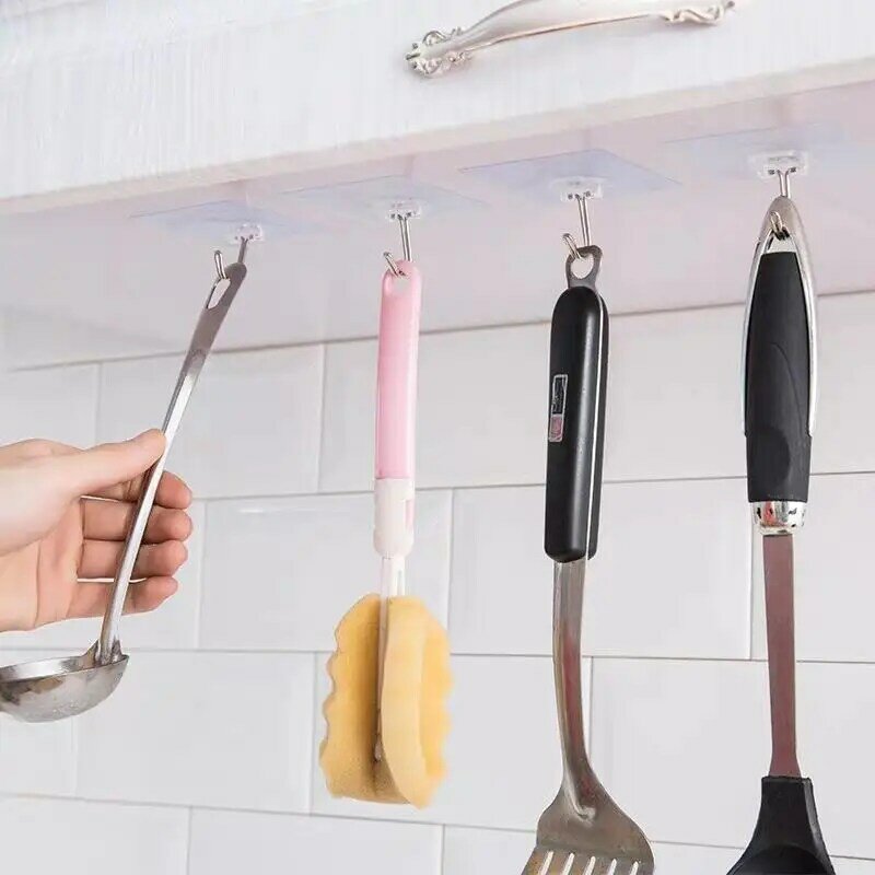 1-10PCS Transparent Stainless Steel Strong Self Adhesive Hooks Key Storage Hanger for Kitchen Bathroom Door Wall Multi-Function