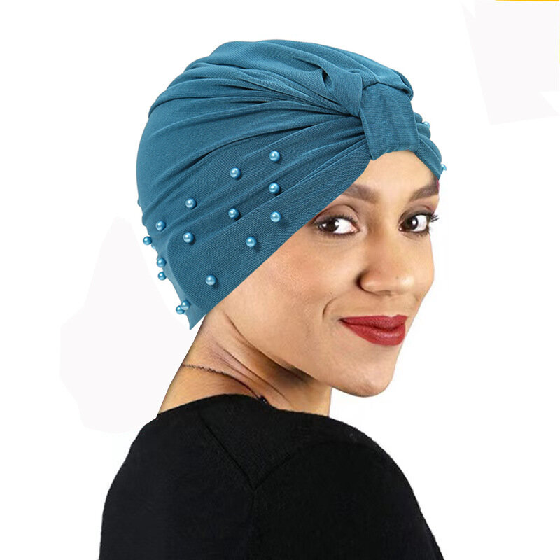 Islâmica Beads Câncer Chemo Cap para Mulheres, Turbante Chapéu, muçulmano Hijab, Stretch Head Wrap, Cabeça Lenço, Queda de Cabelo, Senhoras, 2pcs por conjunto