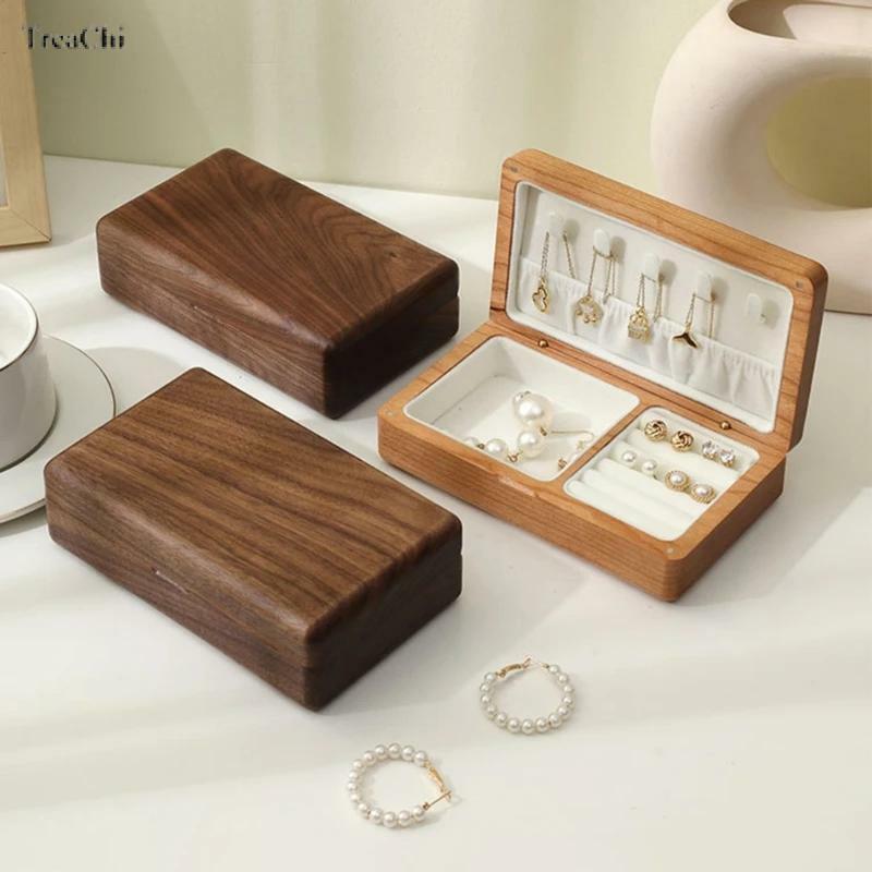 Joyero de madera maciza de nogal negro de alta gama, caja de pendientes de joyería, caja de anillo, caja de almacenamiento de joyería de madera para collar