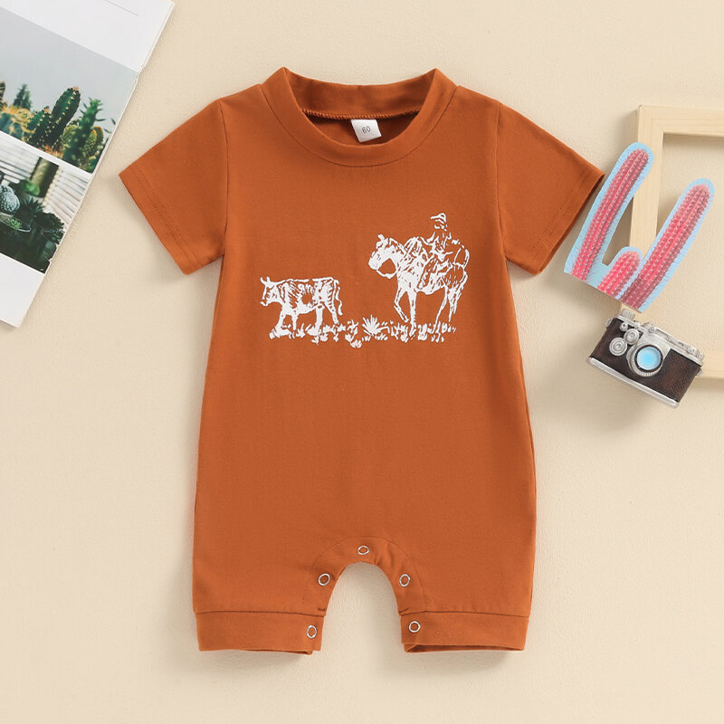Western Baby Girl Boy Clothes Cow Print Romper Long Sleeve Jumpsuit Pants  Fall Winter Outfit