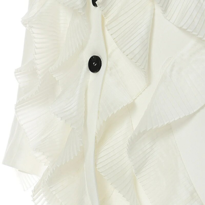 Costume Blazer en Tulle Blanc à Volants pour Femme, Veste de Bureau Formelle à la Mode, Tenue de Rue, Manteau, Automne, 1 Pièce