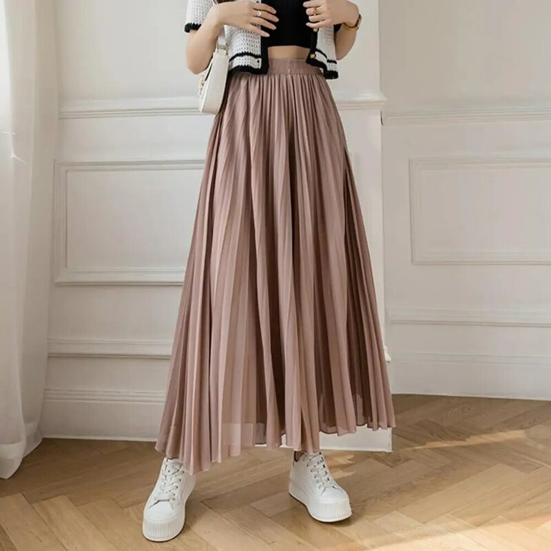 Wysoka talia szerokie nogawki eleganckie szerokie nogawki spodnie szyfonowe dla kobiet wysoki stan plisowane spodnie luźny krój jednolity kolor Streetwear
