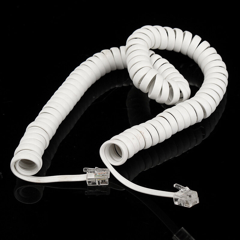 2M Coiled Telephone Handset Cable RJ10 Phone Lead Extension Curly Spring Cord Modular Coiled            Telephone Handset Cord