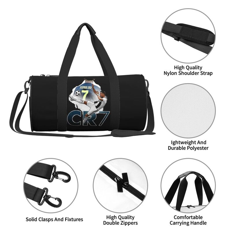 Tas traveling pasangan CR7 tas Gym sepak bola besar, tas tangan pola luar ruangan, tas olahraga koper lucu