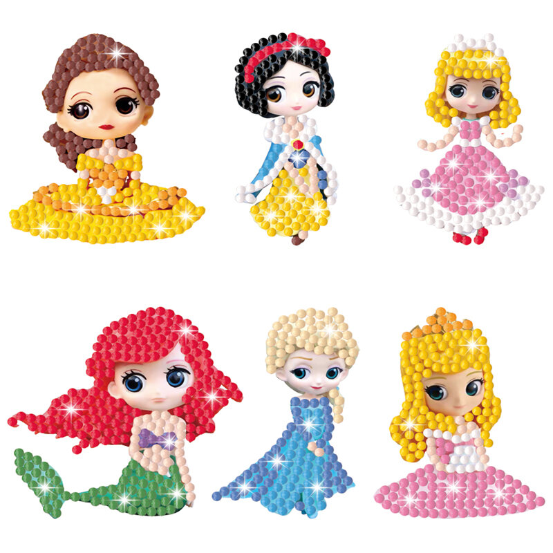 Pegatinas de pintura de diamantes 5D para niños, pegatinas de mosaico de diamantes de Arte de princesa Disney, Kits de números fáciles