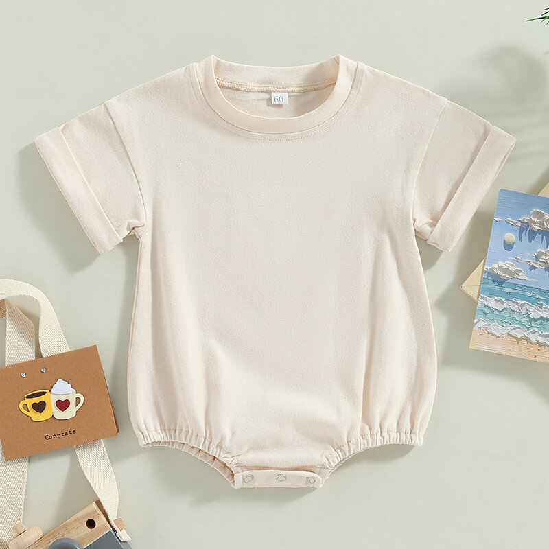 Unissex bebê menino menina cor sólida manga curta bolha macacão oversized camiseta bodysuit topo verão bebê macacões roupas