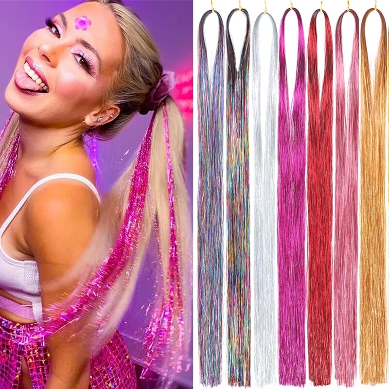 My--Princess 20 Colors Shiny Threads Glitter Hair Tinsel Kit Purple Silk Hair Glitter String Extensions Accessories For Women