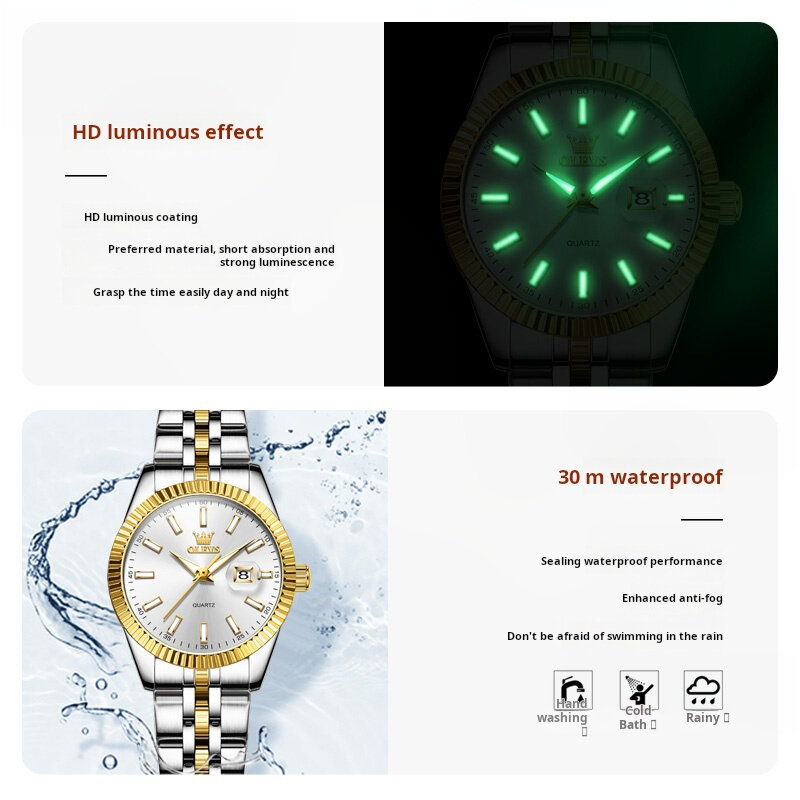 OLEVS Brand 2024 New Fashion Quartz Watch for Women Stainless Steel Waterproof Luminous Calendar Luxury Womens Dress Watches