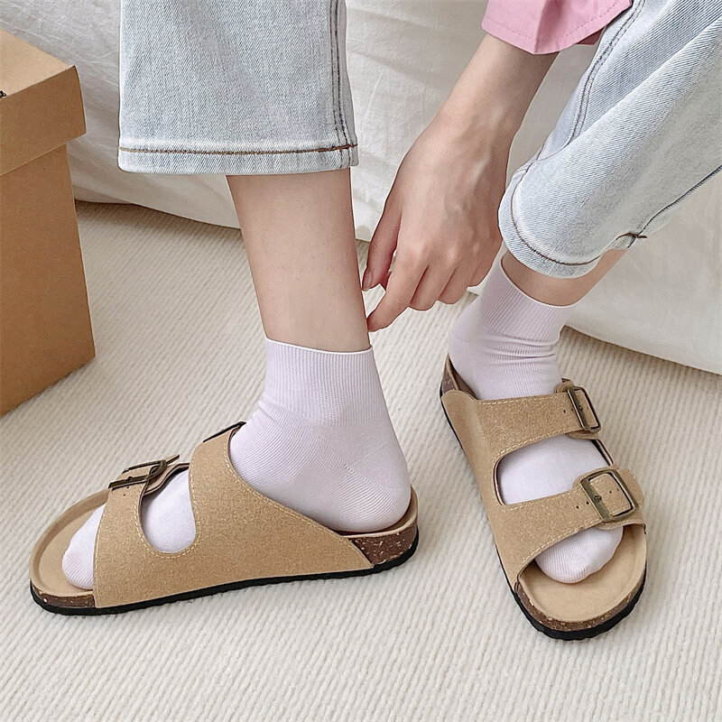 Conjunto de meias curtas de algodão para mulheres, macio e respirável, cor doce, cor lisa, casual, verão, 3 pairs
