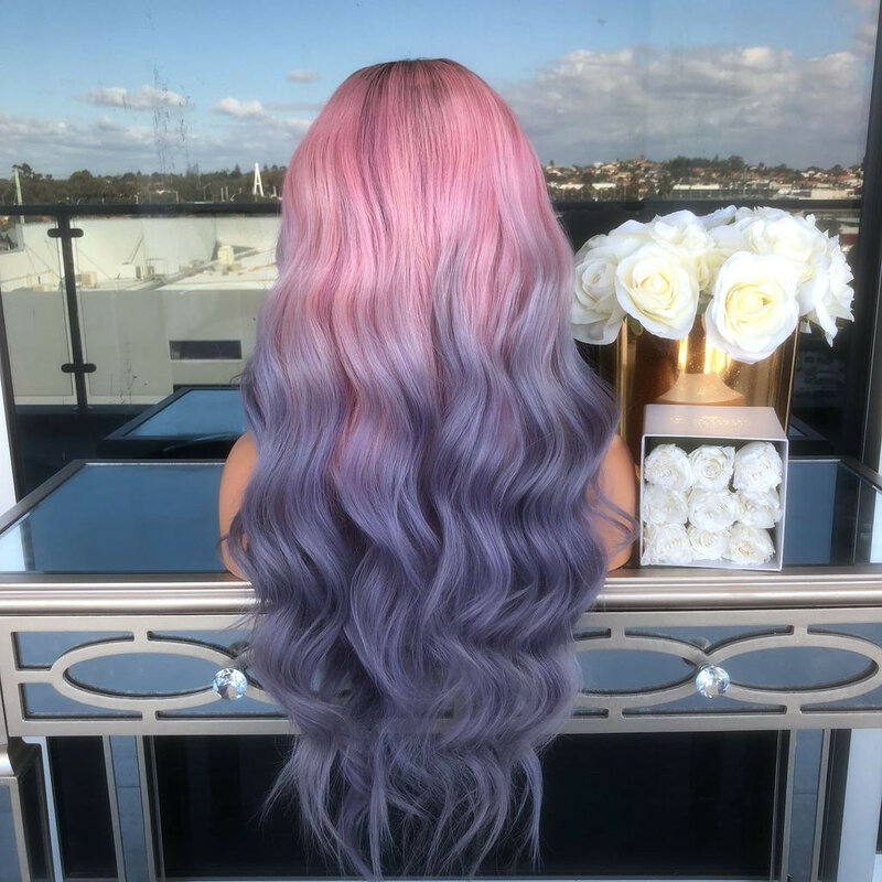 Фиолетовый розовый длинный волнистый синтетический парик для косплея карнавала Хэллоуина двухцветный парик Омбре для женщин термостойкий
