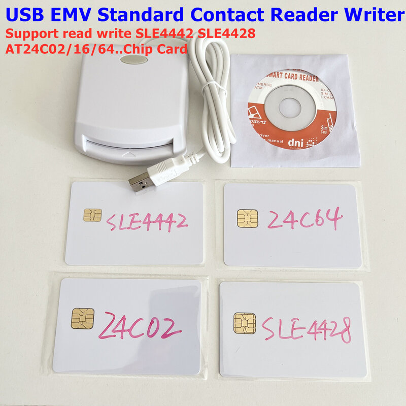 ISO7816 Contact EMV SIM eID Smart Chip Card Reader Writer Programmer for Contact Memory Chip Card +2 PCS Test Cards&SDK Kit