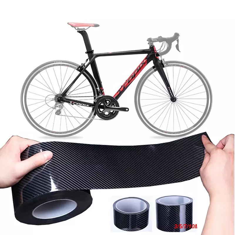 Pegatinas de protección para cuadro de bicicleta, cinta con patrón de carbono 5D, película de 3/5cm X300/500/1000cm, Protector de superficie de desgaste transparente