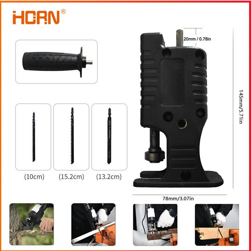 Portable Reciprocating Electric Saw Adapter Electric Drill Modified Tool Attachment with 3 Saw Blades for Wood Metal Cutting