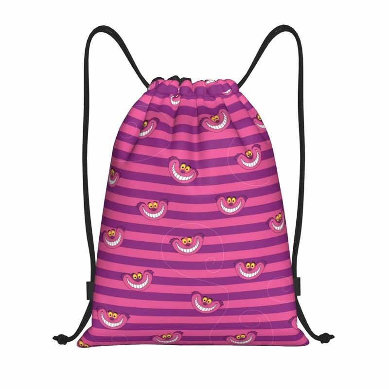 Mochila de cordão personalizada para homens e mulheres, sacolas de manga dos desenhos animados, gato de Cheshire, mochila esportiva leve para viajar