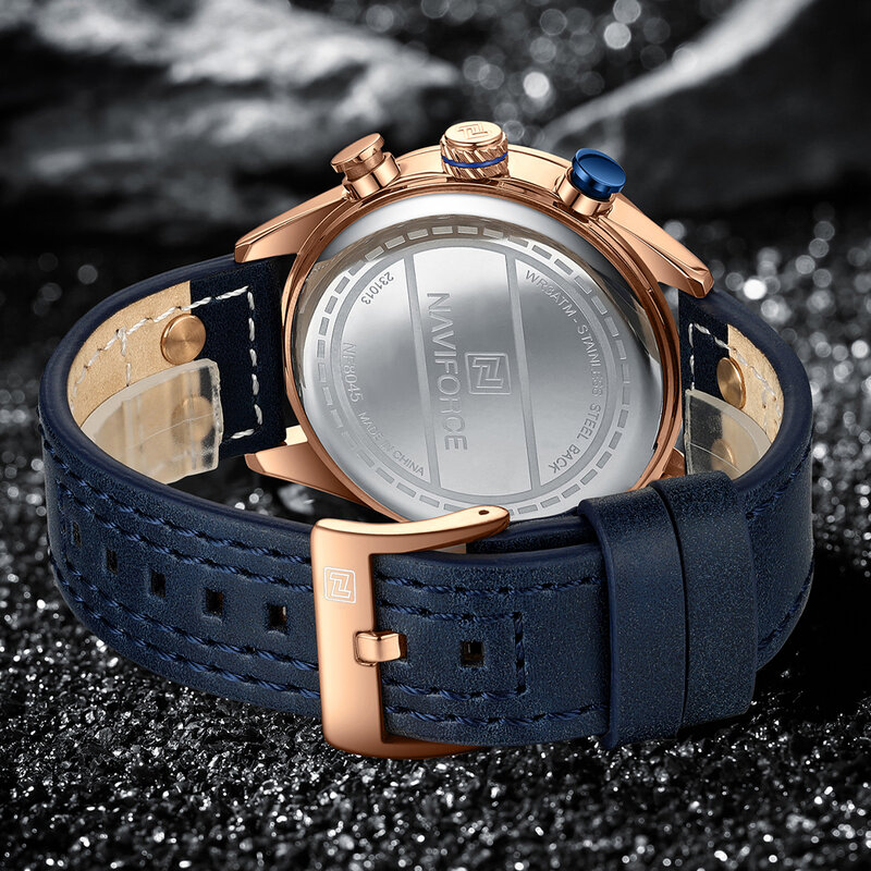 NAVIFORCE-Relógio quartzo de couro impermeável masculino, cronógrafo luminoso, relógio de pulso luxo, relógio casual de alta qualidade