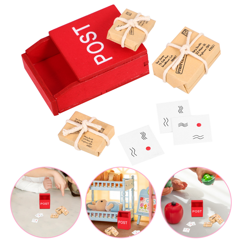 Postbox in legno per casa delle bambole cartolina per sacco di posta in miniatura 1:12 scala Mini cassette postali ornamenti per giocattoli decorazione modello casa delle bambole