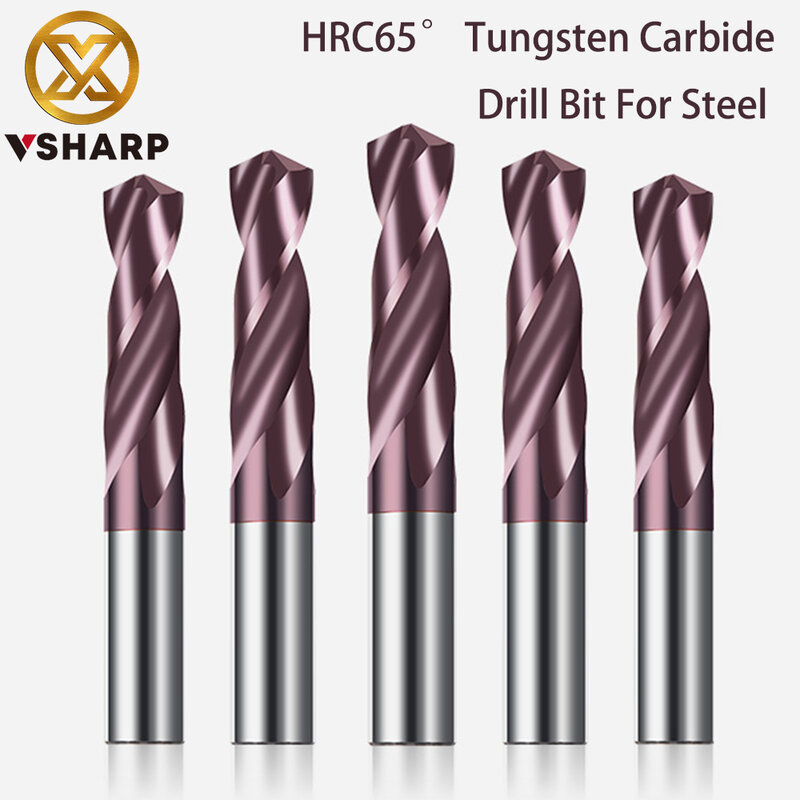 Vsharp-Broca helicoidal de carburo sólido HRC65 °, broca de aleación de acero de tungsteno con recubrimiento Nano para aleación de hierro fundido, acero inoxidable