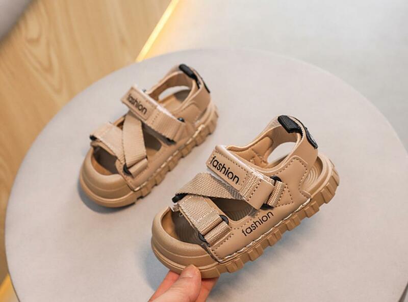 Летняя обувь для маленьких мальчиков, Детские повседневные спортивные сандалии в Корейском стиле с мягкой нескользящей подошвой, детские пляжные кроссовки для малышей