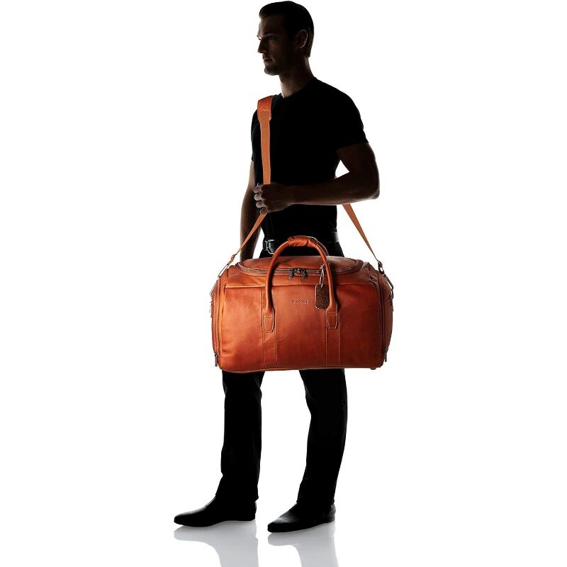 Leather 20" Single Compartment Top Load Travel Duffel Bag, Cognac