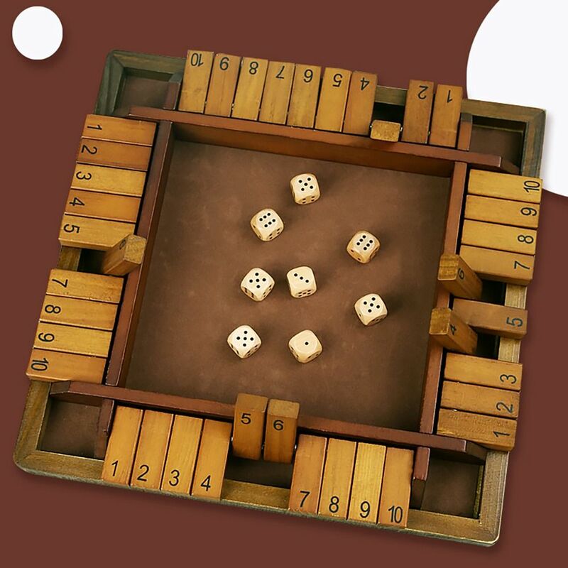 Wooden Dice Board Game 4 Players Pub Bar Party Supplies Flaps & Dices Game Family Entertainment Kids & Adults Shut The Box