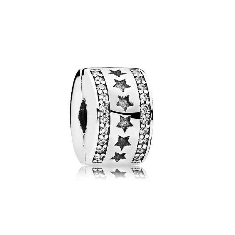 Silver 925 Clear Polished Stars Butterflies Earth Heart Clip Charm Bead Jewelry Gift Fit Original Pandora Bracelet  For Women