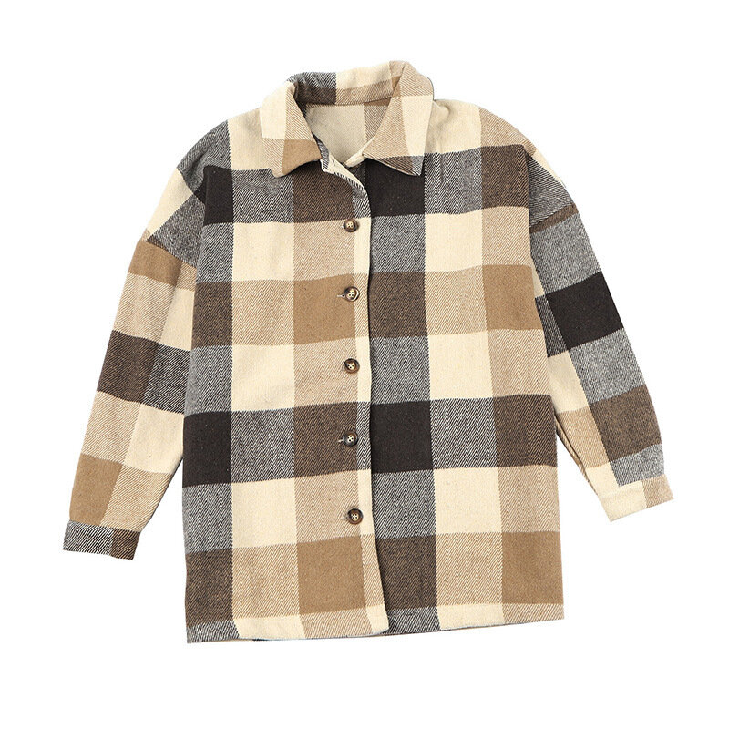 여성 체크무늬 폴로 넥 셔츠, 루즈핏 재킷, 2022 가을 8511482