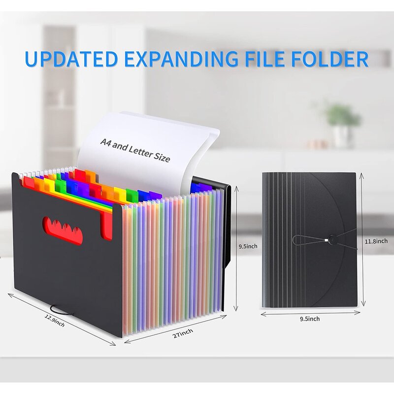 Expansível Accordian File Organizer, pasta portátil, tamanho carta para documentos de papel, A4, tamanho carta