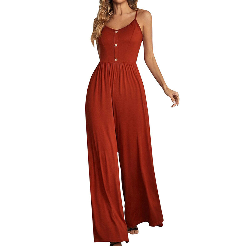 Women New Suspender Jumpsuits Summer Casual Simple Solid Color High Waist Rompers Daily Commute Loose Wide Leg Flowy Jumpsuits
