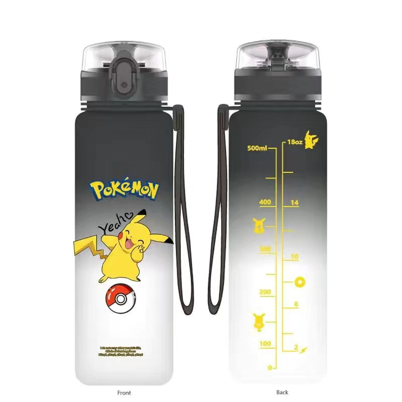 Botella de agua portátil de Pokémon para niños, vaso de plástico de dibujos animados de Pikachu, gran capacidad para deportes al aire libre, regalos, 560ML
