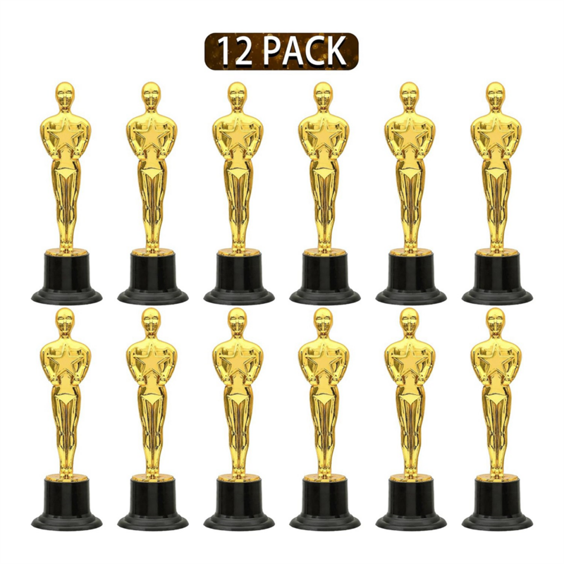 12 paczek plastikowych złotych trofeów za dekoracje imprezowe, upominki na przyjęcia, film nocna impreza przysługę, nagrodę szkolną
