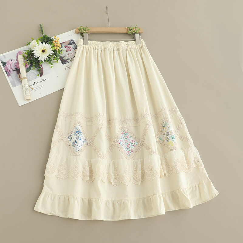 Summer Sweet Embroidered Skirt Women Elastic Waist Casual Floral Skirt 824-659