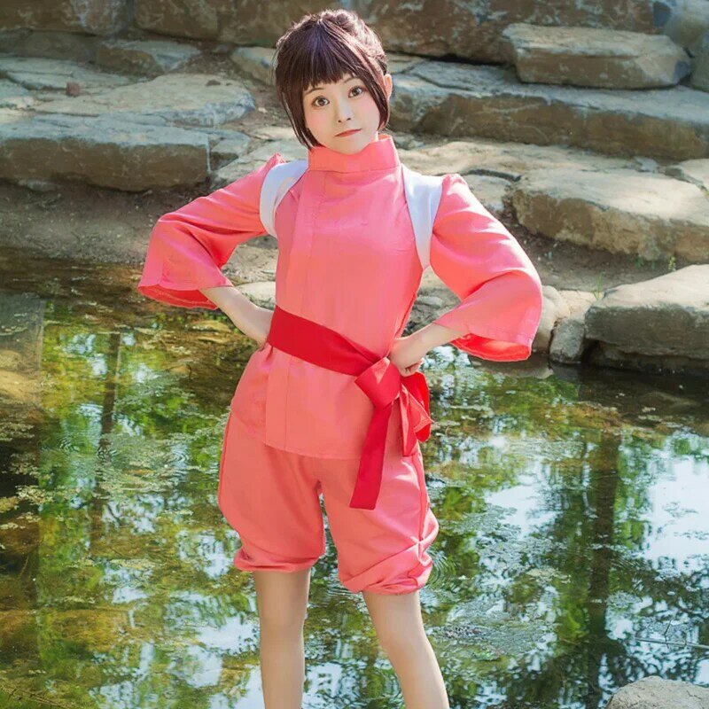 Japenese Style Anime Spirited Away Cosplay Costume Wig Takino Chihiro Show Suits Kamikakushi Girls Pink Kimono Sets