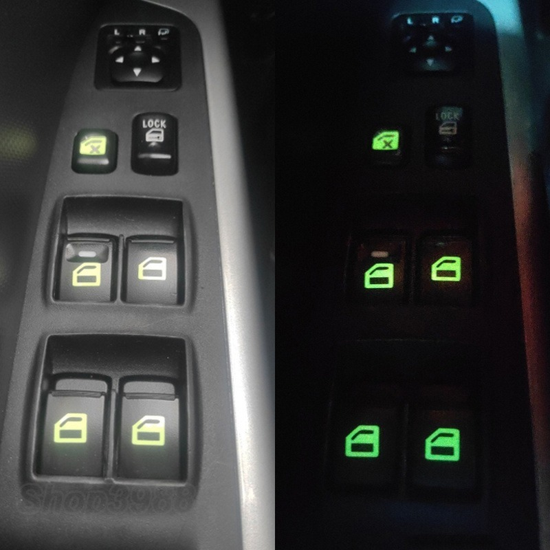 Botón de la ventana del coche pegatina luminosa interruptor de elevación calcomanías fluorescentes nocturnas pegatinas interiores del coche accesorios para automóviles