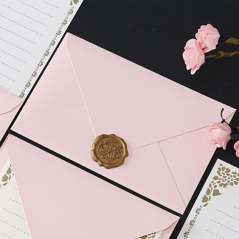 ロマンチックなピンクの封筒,5枚,ヨーロッパスタイル,DIY,結婚式の招待状,韓国の文房具,カワイイワックスタンプステッカー