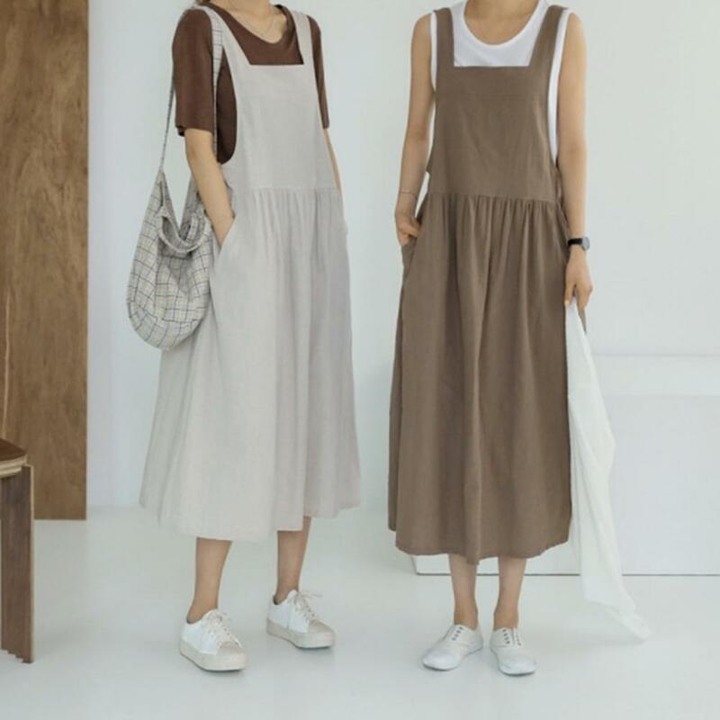 2023 New Summer Dress Ladies Dress Plus Size cotone lino donna Tank Vestidos abito senza maniche abito tasche vestiti