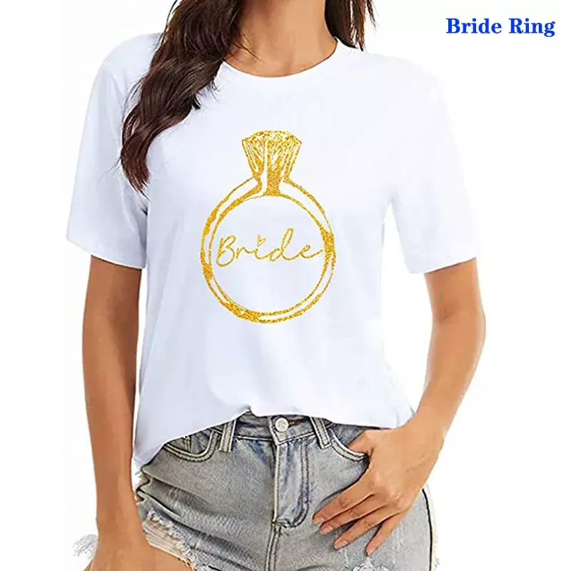 Team Bride Bachelorette Party Shirts Wedding Bridal T-Shirt Women's Fashion Crew Neck Clothes Bridesmaids Costume Proposal Gift