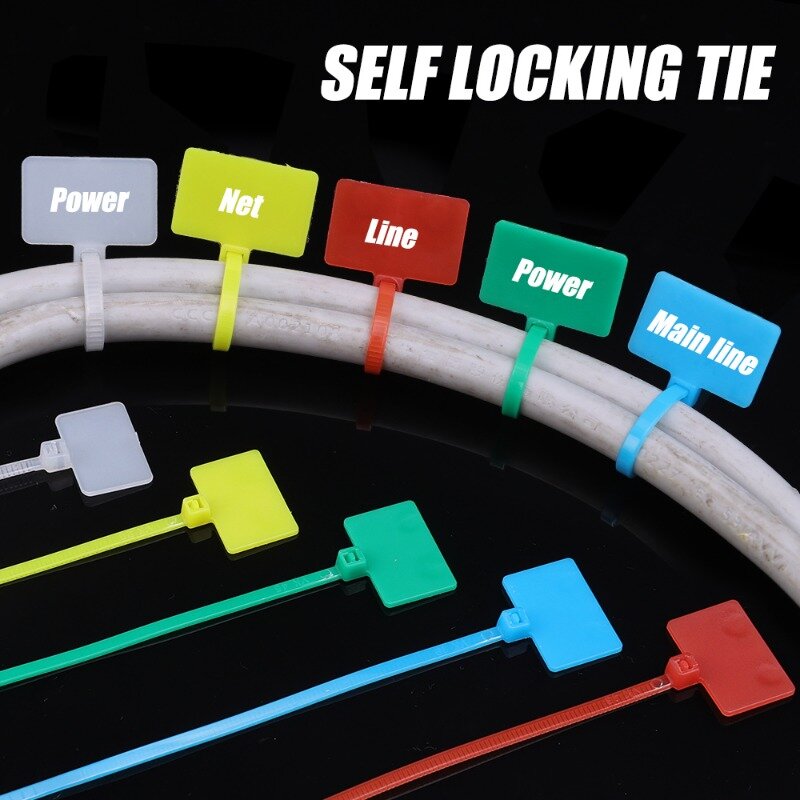 Nylon Cable Ties Labels, Easy Mark, Plastic Loop, Marcadores, Carga de Dados, Fio, Cabo de Alimentação, Self-Locking Zip Ties, 2x110mm, 100Pcs, Conjunto