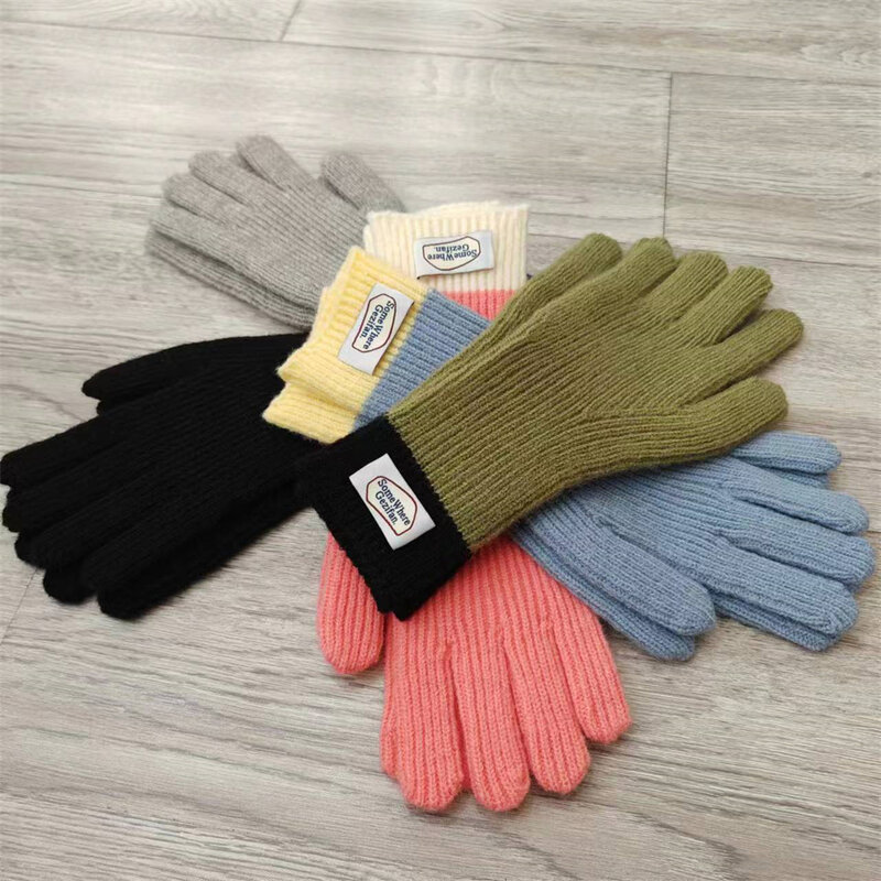 Women's Warm Knitted Gloves Couple's Split Finger Woolen Gloves Outdoor Riding Screen Touch Fluffy Stripe Gloves Christmas Gift
