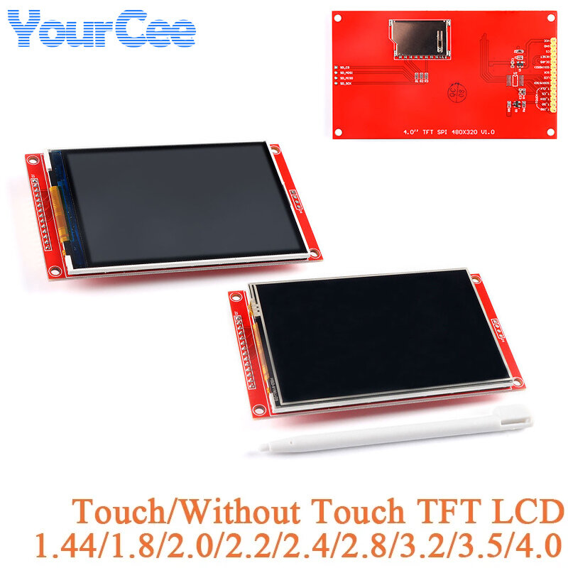 Módulo de exibição de toque colorido, SPI TFT LCD, 1.44, 1.8, 2.0, 2.2, 2.4, 2.8, 3.2, 3.5, 4.0 ", ILI9341, ILI9488, 480x320, movimentação 240x320