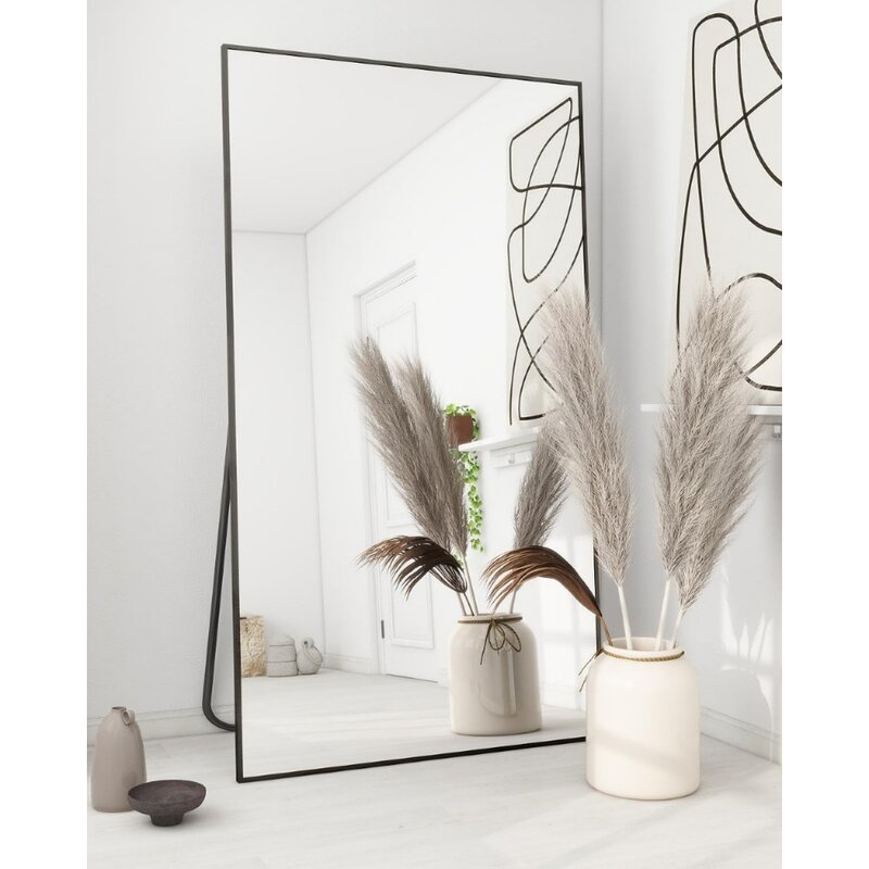 Large Mirror Full Length 34"x76", Floor Body with Stand,Metal Frame Wall-Mounted Vanity Mirror,Hanging Leaning,Black Mirrors
